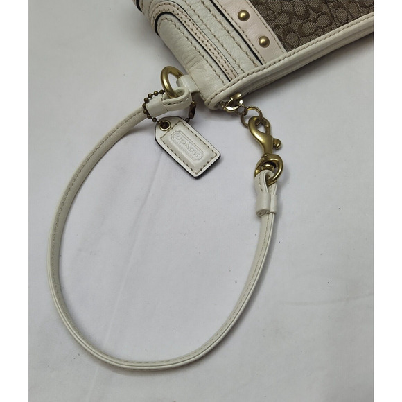 Coach Mini C Brown Canvas Leather Trim Studded Zipper Wristlet - Coin Wallet - Picture 6 of 14